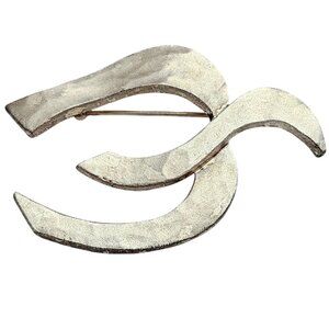 Cecile Jeanne Paris Silver Tone Modernist Dove Brooch Hammered Pin Signed, J438
